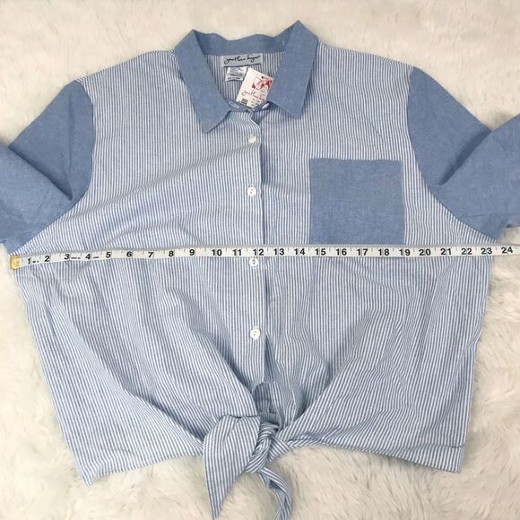 VINTAGE‎ Deadstock 80s 90s Cropped Button Down Shirt Tie Waist Boxy Size XL New - Picture 12 of 12